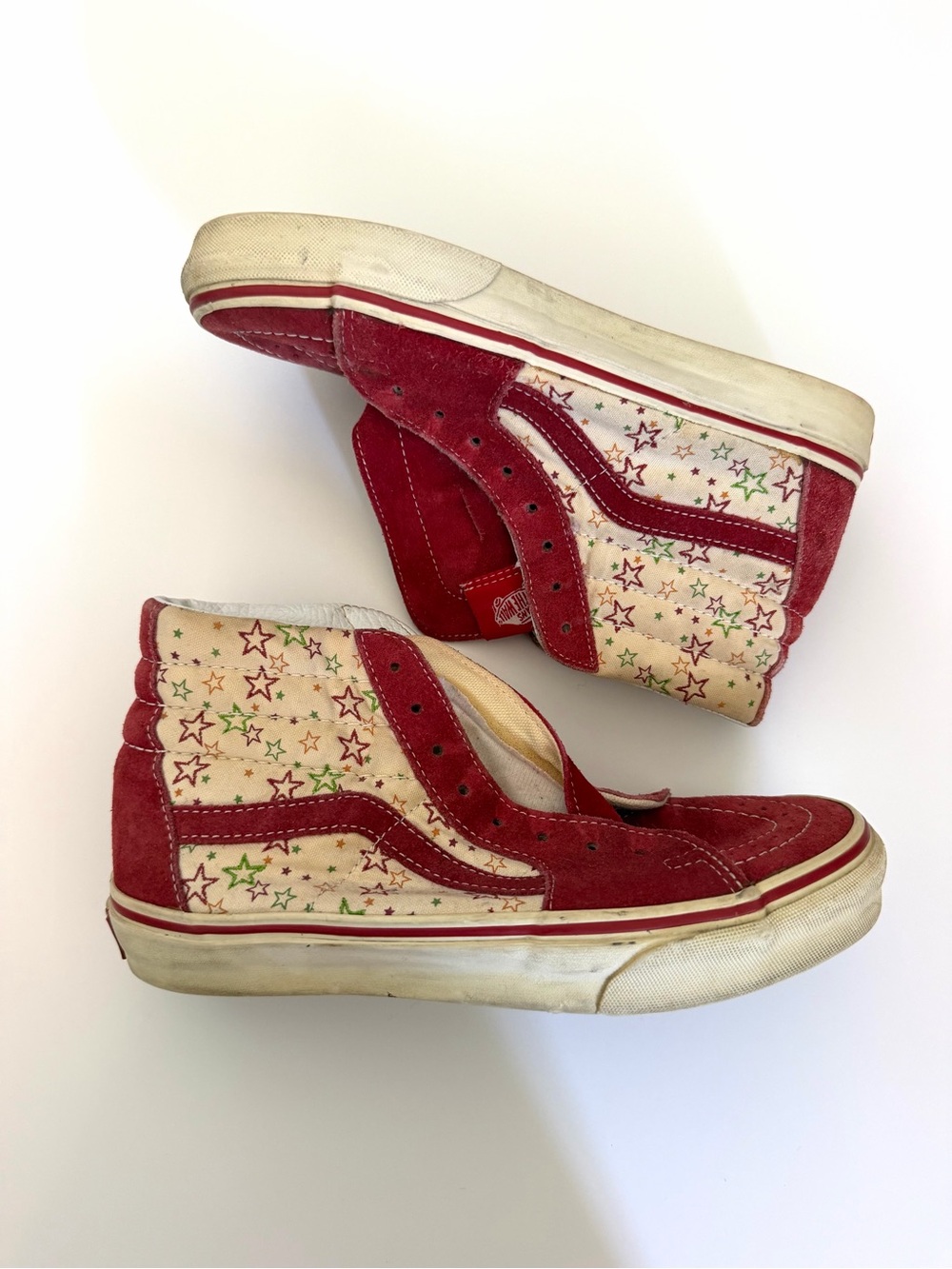 Y2K Vintage Vans Women’s Sk8-Hi Red and Green Star Print Suede High-Top Sneakers